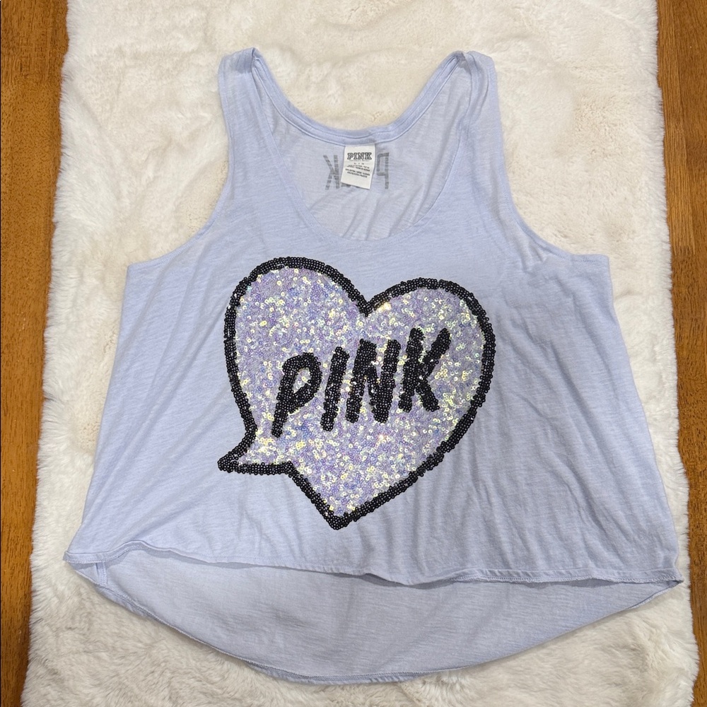 PINK Victoria's Secret Light Lavender Sequin Heart Tank